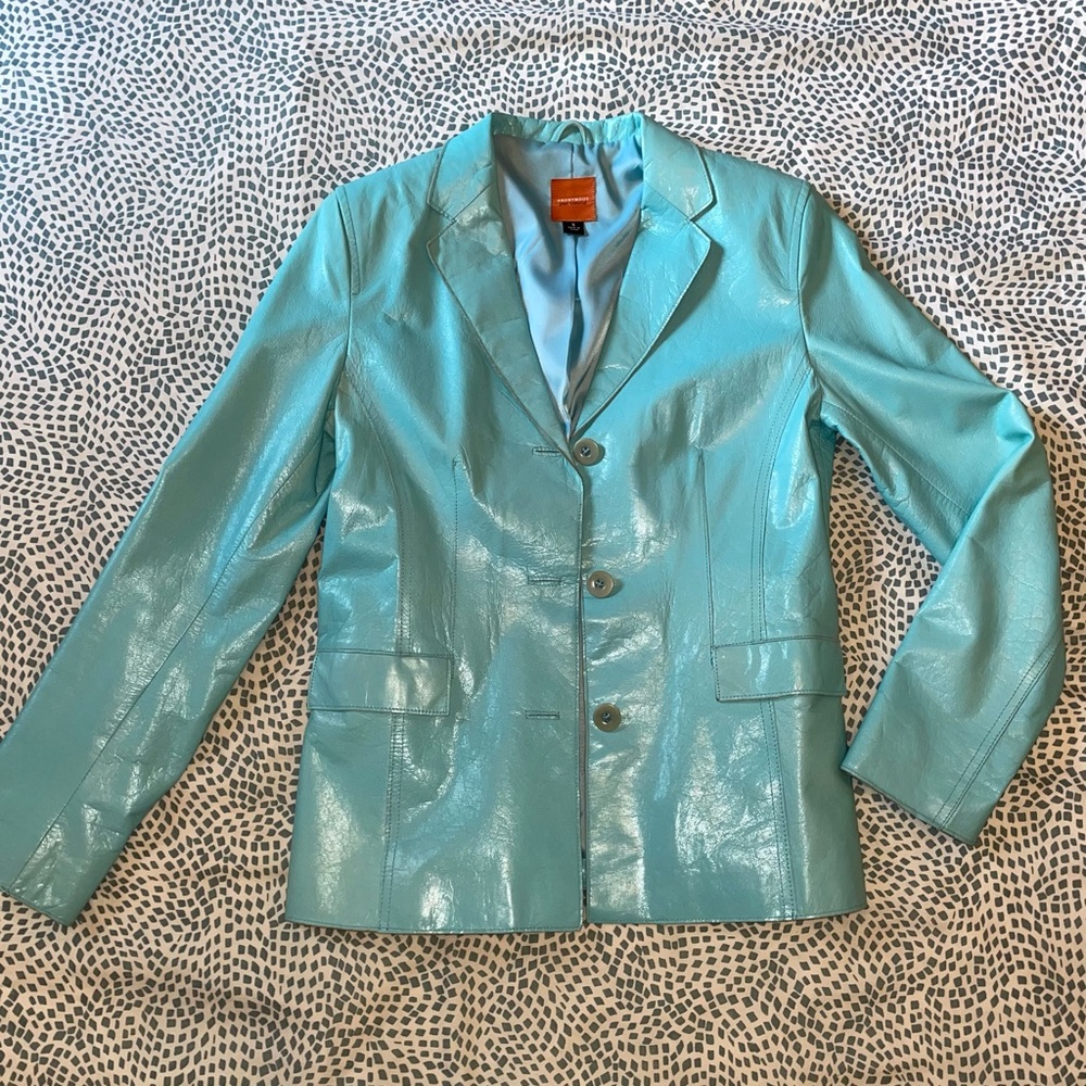 Soft lightweight baby blue leather blazer